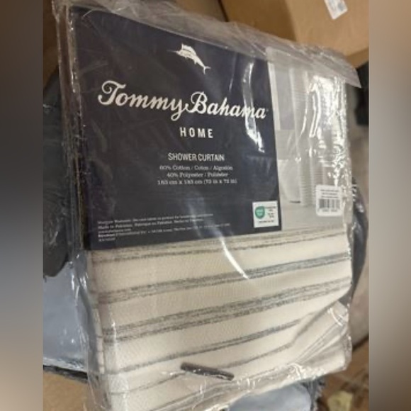 Tommy Bahama Tidal Stripe Beige Shower Curtain - Picture 7 of 7
